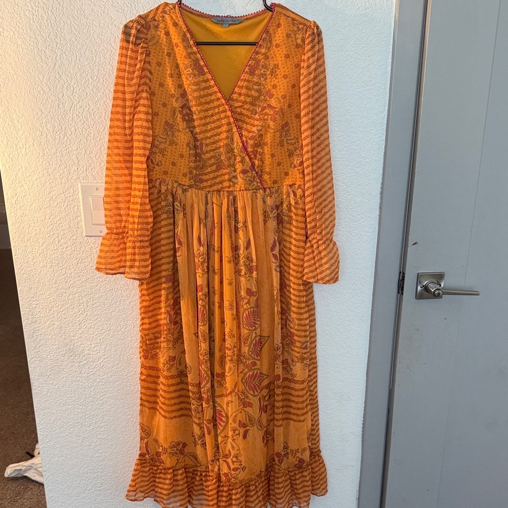 Ritu Kumar Vibrant Orange and Red Long Sleeve Dress